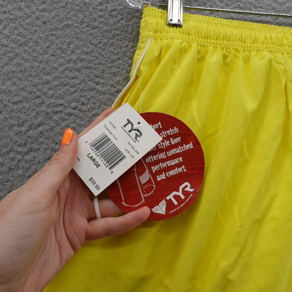 TYR Challenger Swim Trunks Large Yellow Mens Mesh Lined Quick Dry Pockets NWT‎